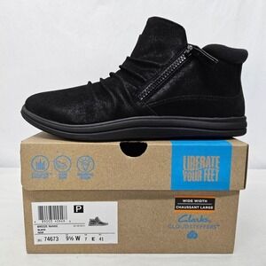Clarks Breeze Range Black Leather Ankle Boots Zipper 74673 Women's Size 9.5 Wide